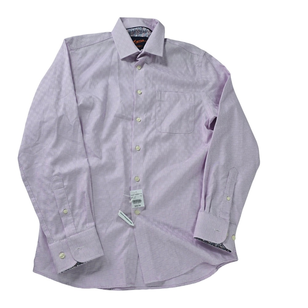 Egara Mens Slim Fit Stretch Non Iron Dress Shirt Purple Textured Size M NEW‎